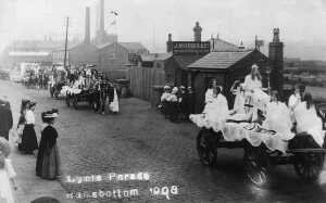 1908.  Cycle Parade, Ramsbottom,  on Stubbins Lane Stubbins Lane Mill (Flock Mill) , Victoria Mill, Cuba Mill and Gasworks in background in background
14-Leisure-02-Sport and Games-007-Cycling and Cycle Races
Keywords: 1945
