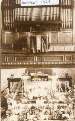 Wesleyan Chapel Pulpit [1927] decorated for Harvest Festival (This pulpit was removed in 1972] 
06-Religion-02-Church Activities-014-Christ Church Baptist Methodist, Great Eaves Road, Ramsbottom
Keywords: 0