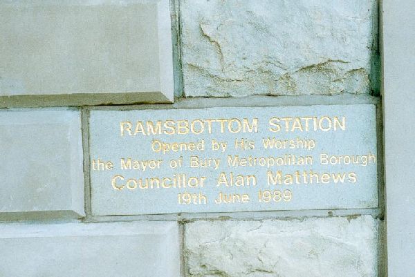Plaque outside Ramsbottom Station, recording its opening 6/1989 
to be catalogued
Keywords: 1985