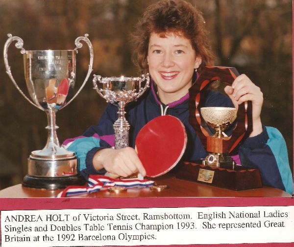 English National Singles & Doubles Table Tennis champ 1993 Ladies winner Andrea Holt of Victoria St. Ramsbottom 
to be catalogued
Keywords: 1985