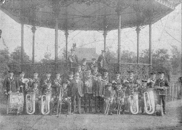 Ramsbottom Rifle band(or Summerseat band?) early 1920's Joe Rudge bandmaster in centre with decorated cap and cornet. J.Rudge well known far many years as bandmaster 
17-Buildings and the Urban Environment-05-Street Scenes-028-Summerseat Area
Keywords: 1985