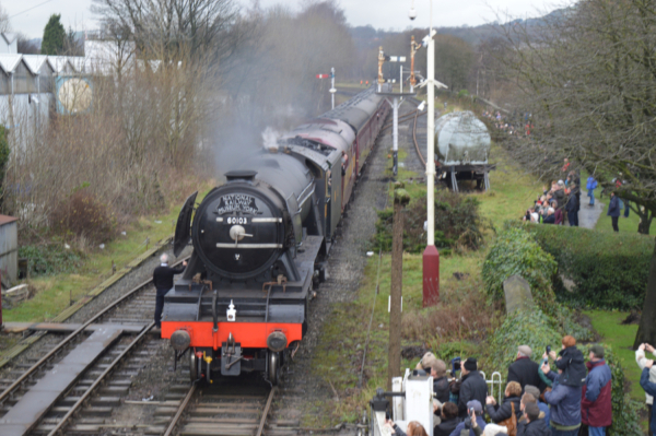 photo by Joyce Sellars: The Flying Scotsman, just north of Ramsbottom station in 2016. It had been painted in wartime black after a ?4m, ten-year overhaul.  In March 2023 the famous engine returned in its familiar Brunswick Green livery to the East Lancas
16-Transport-03-Trains and Railways-000-General
Keywords: 2016