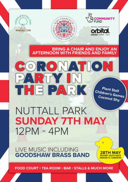Poster for Coronation in the Park in Nuttall Park Sunday 7th May
14-Leisure-01-Parks and Gardens-001-Nuttall Park General
Keywords: 2023