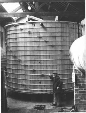 Circ. Hot water storage tank Edenwood (Ex (?) Hawk Dyehouse) made from 4 clear col pine 13 ft 6 inches  I / dia x 10' deep = 8600 gals approx Assembled and installed    Date October 11 1962 
02-Industry-01-Mills-026-Edenwood Mill
Keywords: 0