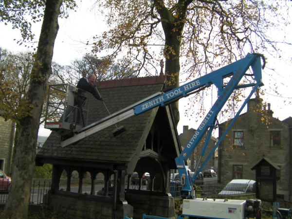 Lychgate cleaning at Edenfield Parish Church - 12th November 2011 
06-Religion-01-Church Buildings-004-Church of England -  Edenfield Parish Church
Keywords: 2011
