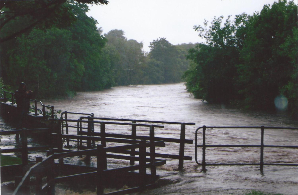River Irwell flooded loooking up river from Mondi paper mill 
02-Industry-01-Mills-010-Ramsbottom Paper Mill,Peel Bridge,Ramsbottom
Keywords: 2012