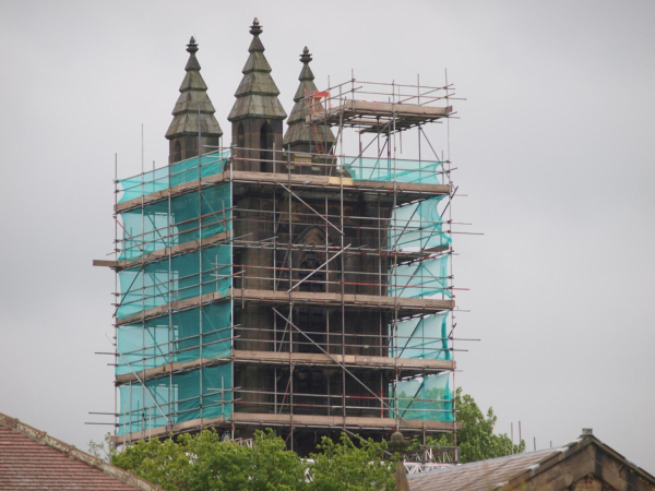 St Andrew's Church scaffolding up and ready - 25-May -2014 
06-Religion-01-Church Buildings-002-Church of England  -  St. Andrew, Bolton Street, Ramsbottom
Keywords: 2014