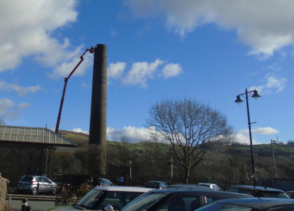 Mondi Chimney being reduced in size 
02-Industry-01-Mills-010-Ramsbottom Paper Mill,Peel Bridge,Ramsbottom
Keywords: 0