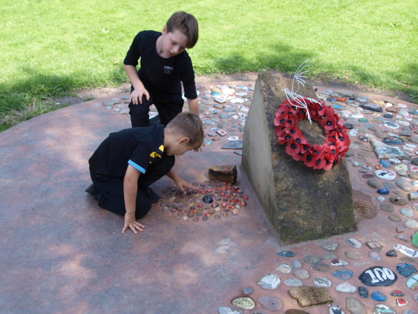 Children admiring the decorated stones on the Memorial Stone Nuttall Pk 
14-Leisure-01-Parks and Gardens-001-Nuttall Park General
Keywords: 2019