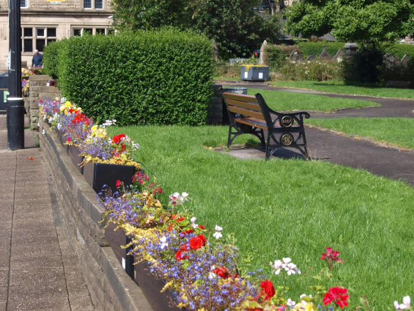 Planters out side St Pauls Church on Bridge Street
06-Religion-02-Church Activities-001-Church of England  - St. Paul, Bridge Street, Ramsbottom
Keywords: 2019