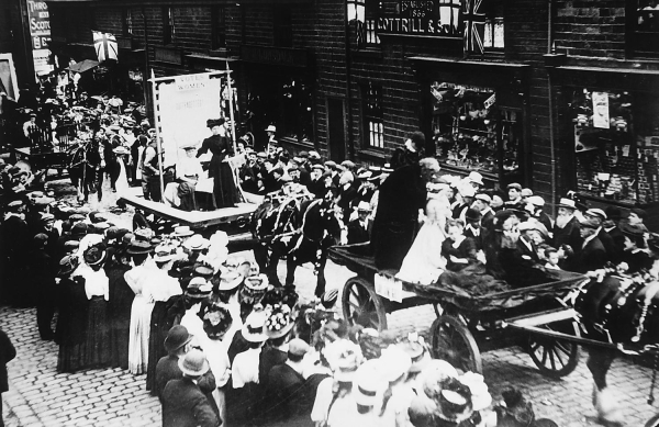 c.1910 Rose Queen procession (Votes for Women float)  in Bridge Street, Ramsbottom, 
06-Religion-03-Churches Together-002-Rose Queens
Keywords: 1910