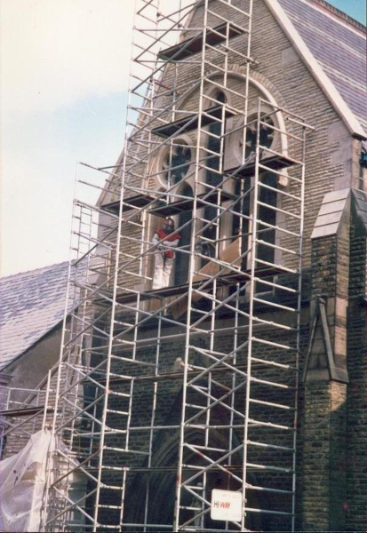 Cleaning of St Joseph's 
06-Religion-01-Church Buildings-019-St. Joseph Roman Catholic Church, Bolton Street, Ramsbottom 
Keywords: 1989