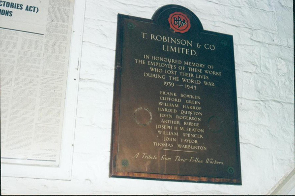 Inside Morada - Memorial plaque - donated to R.H.S 
02-Industry-01-Mills-025-Hope Mill, Bolton Road West
Keywords: 2000