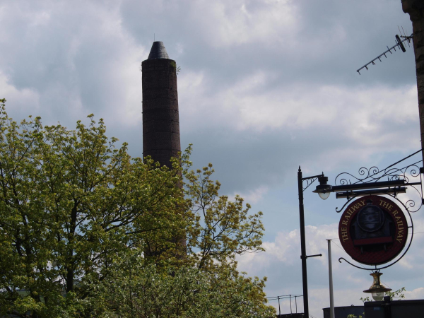 PAPER MILL CHIMNEY AND SIGN OVER RAILWAY PUB  
16-Transport-03-Trains and Railways-000-General
Keywords: 2013