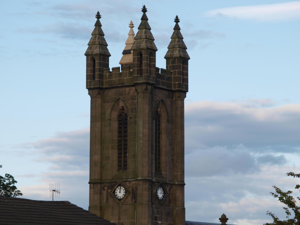 St Andrew's Church with the new pinnacle in place and no scaffolding - 15-August 2014 
06-Religion-01-Church Buildings-002-Church of England  -  St. Andrew, Bolton Street, Ramsbottom
Keywords: 2014
