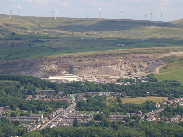 Quarry and Wind turbines taken from Holcombe Hill 
18-Agriculture and the Natural Environment-03-Topography and Landscapes-001-Holcombe Hill
Keywords: 2015