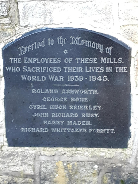 Memorial Plaque at Porritt's Mill (Stubbin Vale Mill) 
15-War-03-War Memorials-000-General
Keywords: 2018