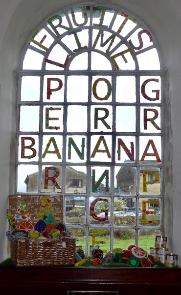 Windows at Edenfield Parish Church? showing Food from the World during? the Rossendale Art Trail
06-Religion-01-Church Buildings-004-Church of England -  Edenfield Parish Church
Keywords: 2019