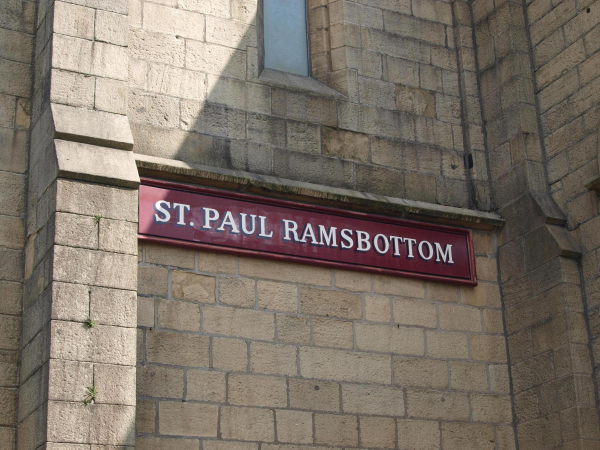 Name Plaque on St Paul's Church
06-Religion-01-Church Buildings-001-Church of England  - St. Paul, Bridge Street, Ramsbottom
Keywords: 2020