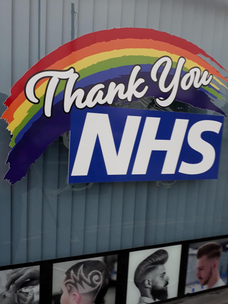 Window display in Class Cuts Barbers Bolton Road West lock down being eased 
17-Buildings and the Urban Environment-05-Street Scenes-002-Bolton Road West
Keywords: 2020