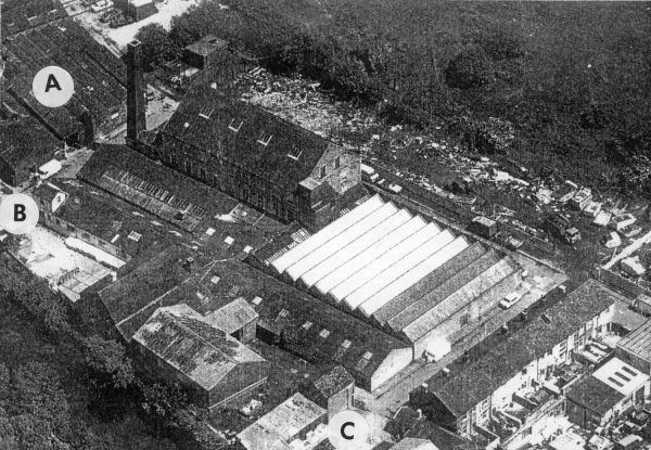 Aerial view- soap works in Kenyon St. Rams pre Kay takeover A=Britannia Works (Kays) B. Cunliffe Works C. Rostrons
02 - Industry - 05 - Miscellaneous Industry
Keywords: Bury-Archive