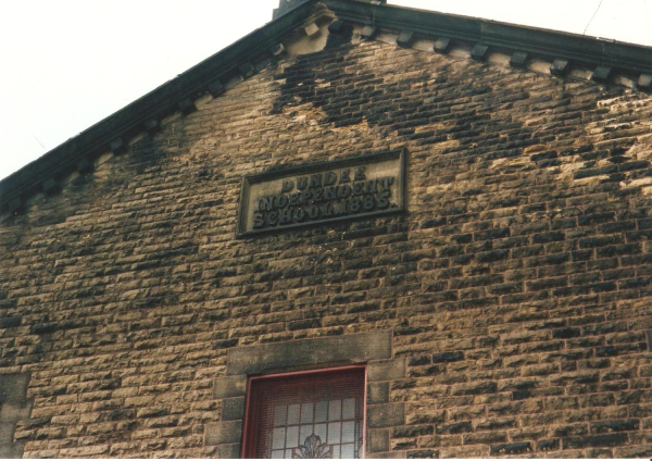 Dundee Independent School 1885 carved on wall. Photo 1992 Became Dundee Congregational then Dundee Reform Church from c. 1972 
05 - Education - 01 - Primary Schools
Keywords: Bury-Archive