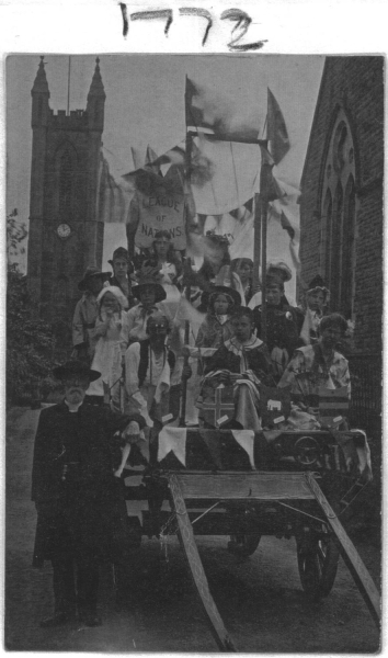 St Andrews League of Nations floats with Rev. Simmonds in photograph outside church  c1919
07 - Government and Politics - 01 - Elections and political events
Keywords: Bury-Archive