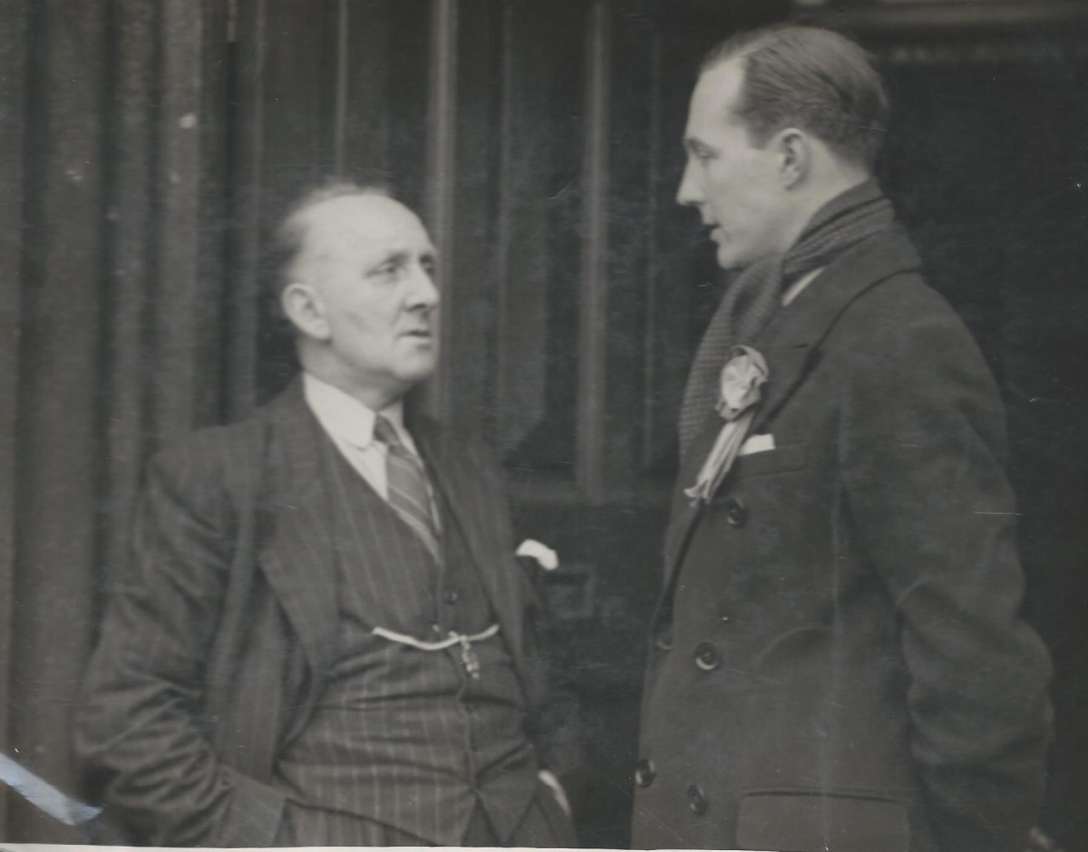 Gilbet Holt with Walter Fletcher, M.P. 
07 - Government and Politics - 01 - Elections and political events
Keywords: Bury-Archive