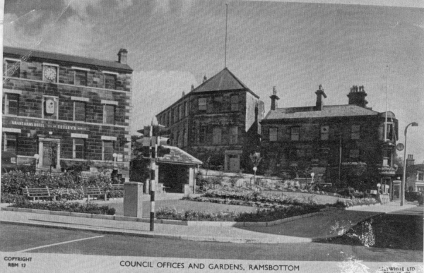 P/c [dated 1956  of Council Offices & Gardens. 
07 - Government and Politics - 02 - Government and Public buildings
Keywords: Bury-Archive
