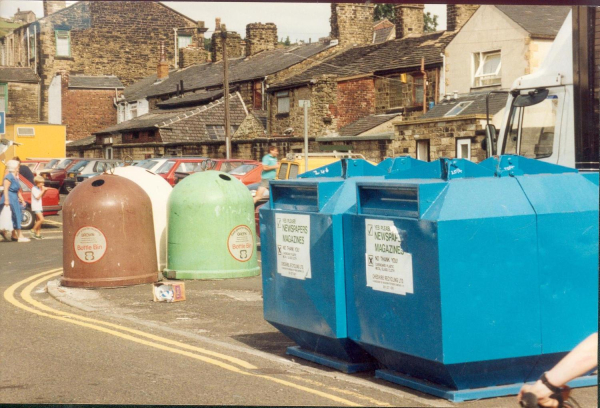 Ramsbottom Market Bottle & Paper banks for recycling c 1993 
07 - Government and Politics - 02 - Government and Public buildings
Keywords: Bury-Archive