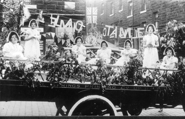 A float' Lilac Time1 in Rossendale carnival? Latel920s & 1930's. Title inspired by musical popular then or 1935 Silver Jubilee? Float owned by Irwell Springs Co. Bacup 
12 - Customs and Traditions - 02 - Local Events
Keywords: Bury-Archive