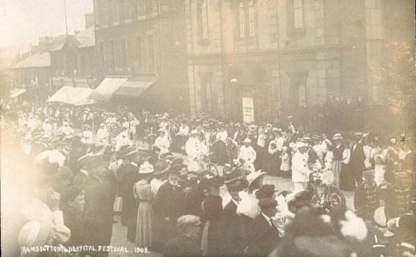 3(2phcop) of Rose Queen Procession Bolton St.1908 Rose Queen on float under tall canopy 
12 - Customs and Traditions - 02 - Local Events
Keywords: Bury-Archive