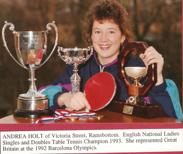 English National Singles & Doubles Table Tennis champ 1993 Ladies winner Andrea Holt of Victoria St. Ramsbottom 
14 - Leisure - 02 - Sport and Games
Keywords: Bury-Archive