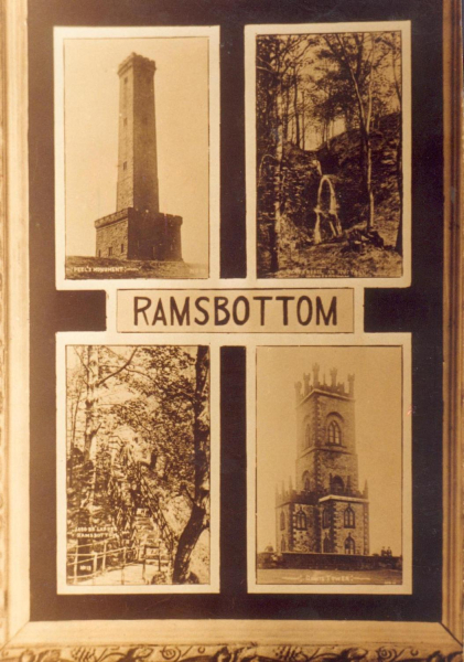 Ramsbottom postcard, showing Peel Tower, Grants Tower, JacobsLadder, a waterfall at Nuttall
14 - Leisure - 03 - Tourism
Keywords: Bury-Archive