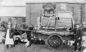 1910 Mr Beswick with the Ramsbottom Co-op cart (float) for the Rose Queen processon 
06-Religion-03-Churches Together-002-Rose Queens
Keywords: 1945