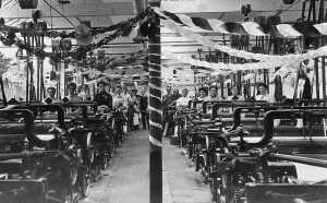 Interior of Carr Mill (Devil Hole) celebration of the 21st brithday of millowners son
Richard Nuttall, the youngest man  17th Oct 1913 
17-Buildings and the Urban Environment-05-Street Scenes-006-Carr Street and Tanners area
Keywords: 1945