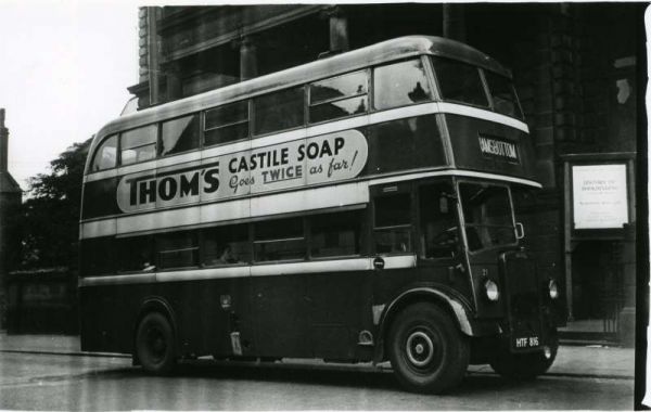 Fleet No: 21- Registration No: HTF 816 - Chassis: Leyand PD2/1 - Chassis No: 472579 - Body:Leyland - Seating: H30/26R - Introduced:  H30/26R - Withdrawn: 1947 - Location: Terminus, Moss Street, Bury - Comments: 1969 Other Info: 
16-Transport-02-Trams and Buses-000-General
Keywords: 0