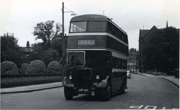 Fleet No: 22- Registration No: HTF 817 - Chassis: Leyand PD2/1 - Chassis No: 472577 - Body:Leyland - Seating: H30/26R - Introduced:  H30/26R - Withdrawn: 1947 - Location: Manchester Road, Bury (outside Bury Library) - Comments: 1968 Other Info: 
16-Transport-02-Trams and Buses-000-General
Keywords: 0