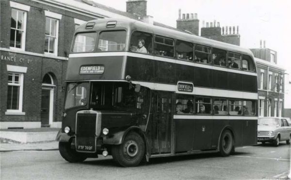 Fleet No: 8- Registration No: FTF 702F - Chassis: Leyland PD3/4 - Chassis No: 702350 - Body:East Lancs. - Seating: H41/32F - Introduced:  H41/32F - Withdrawn: 1967 - Location: Manchester Road/Tenterden Street junction, Bury - Comments: Withdrawn 1980 Othe
16-Transport-02-Trams and Buses-000-General
Keywords: 0