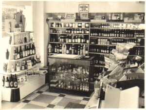 Interior of G. &. N. Carr Ltd off-licence and General store, Bolton Road West: window seen in photo no. 101,  c. 1958   Endorsement ' Not Shown' 
17-Buildings and the Urban Environment-05-Street Scenes-002-Bolton Road West
Keywords: 0