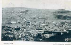 View over Ramsbottom showing mill chimneys, from above Tanner St.  Grant's Tower in distance 
08- History-01-Monuments-001-Grant's Tower
Keywords: 1945